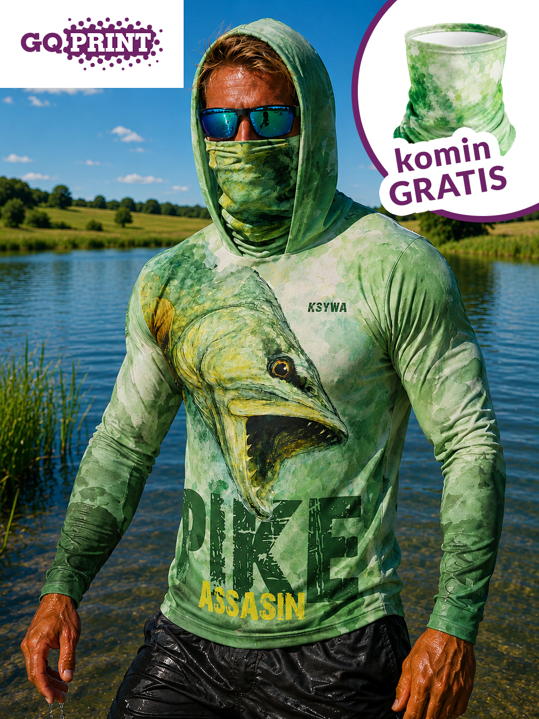 Uniwersalne Longsleeve na ryby z motywem Pike Assasin 1