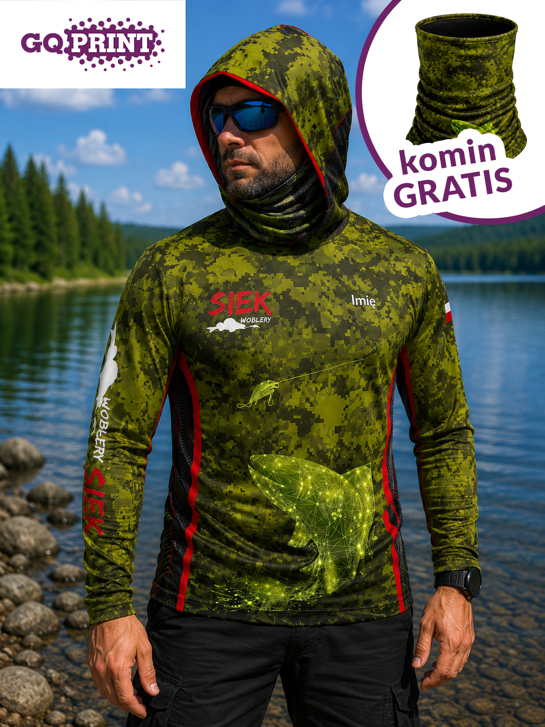 Pstrąg Koszulka Siek Olive UV + komin