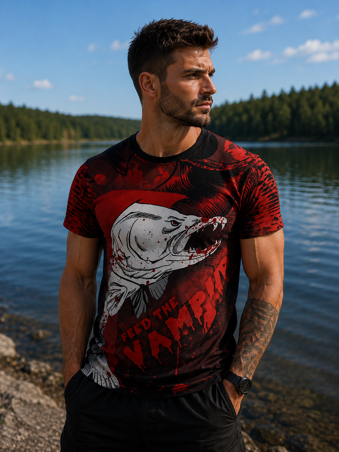 Sandacz Meska Koszulka wędkarska z krótkim rękawem z motywem sandacza - Feed The Vampire