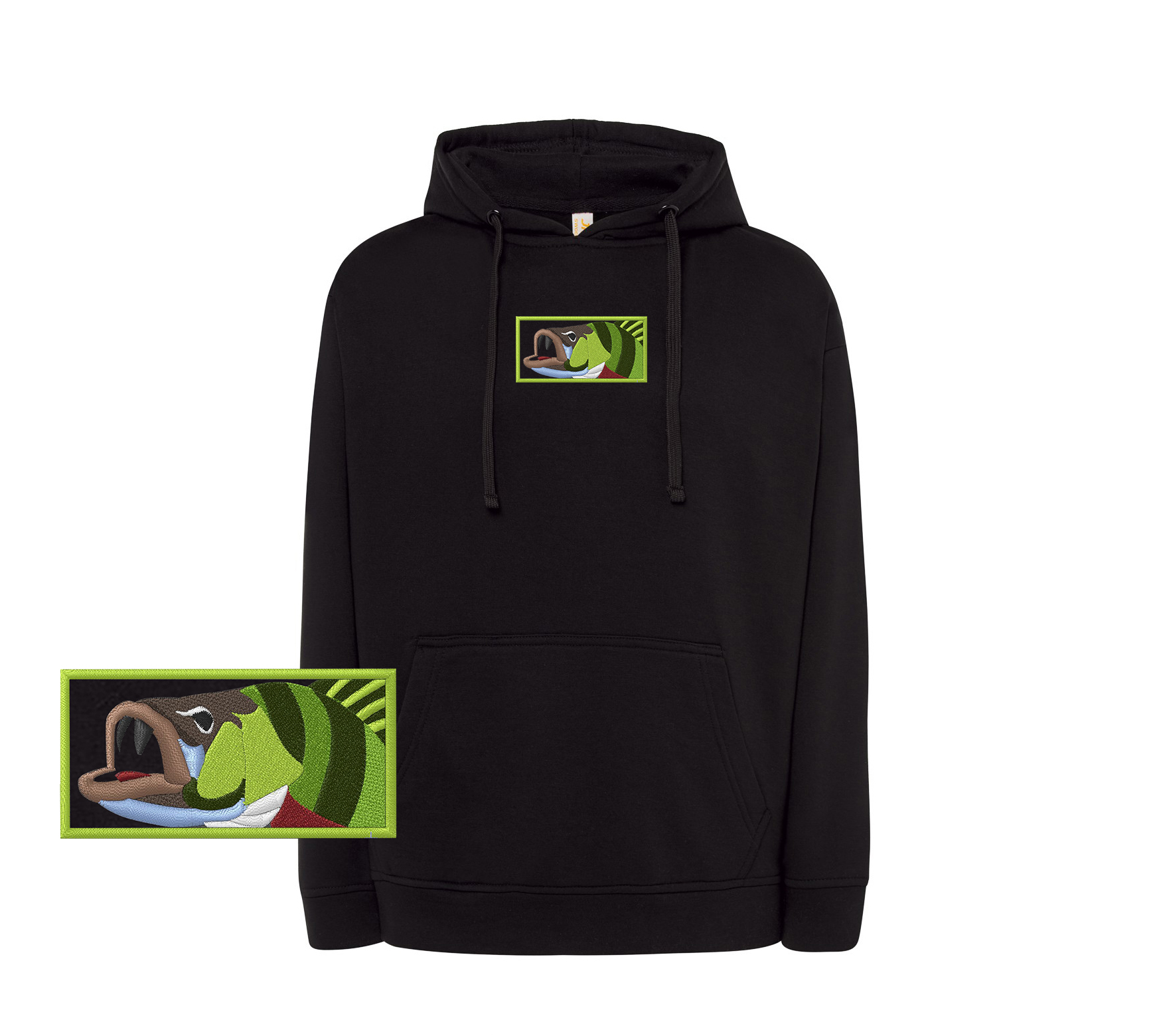 Bluza kangurka bawełna Czarna Bluza z Haftem Okonia