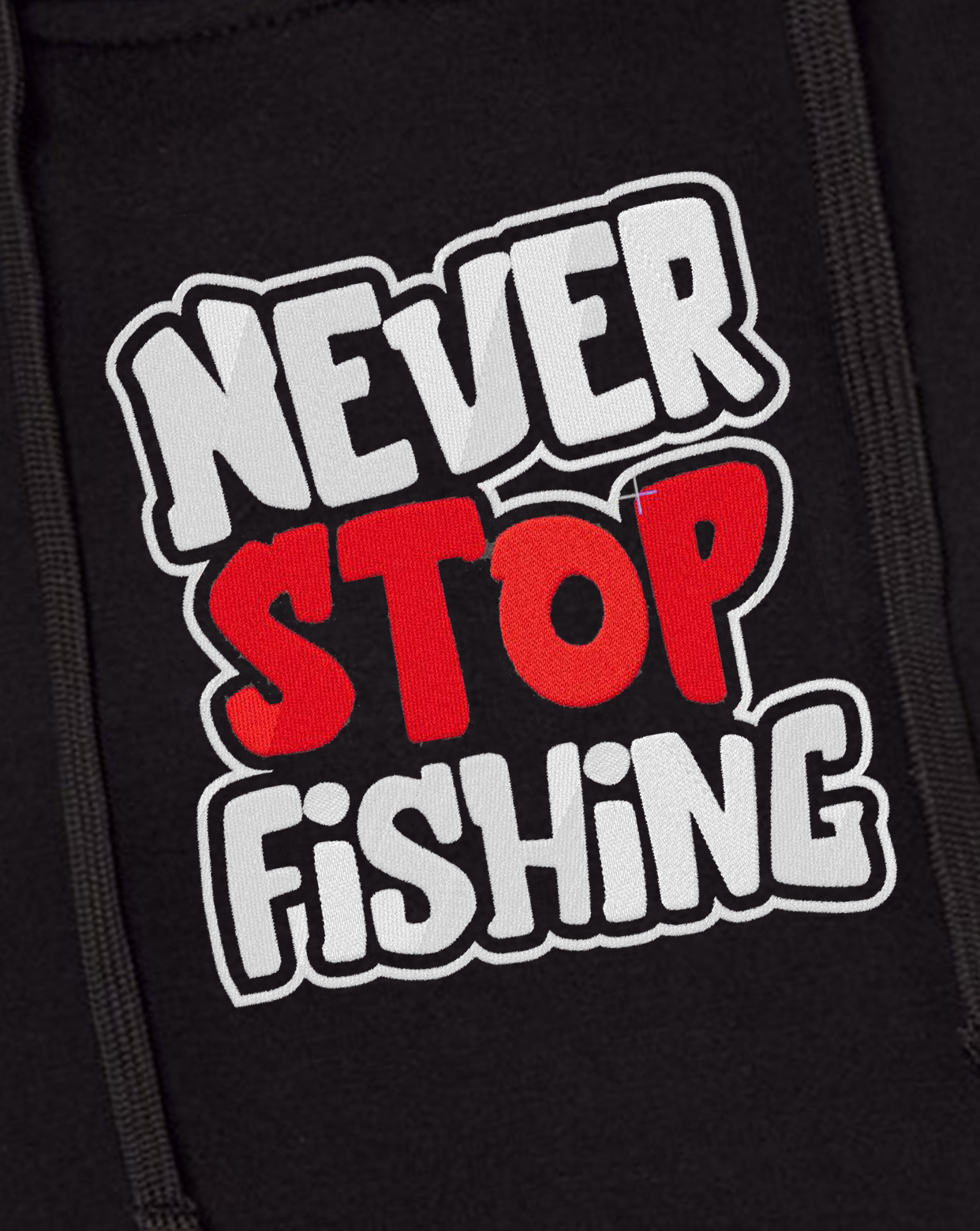 Czarna Bluza z Haftem Never Stop Fishing