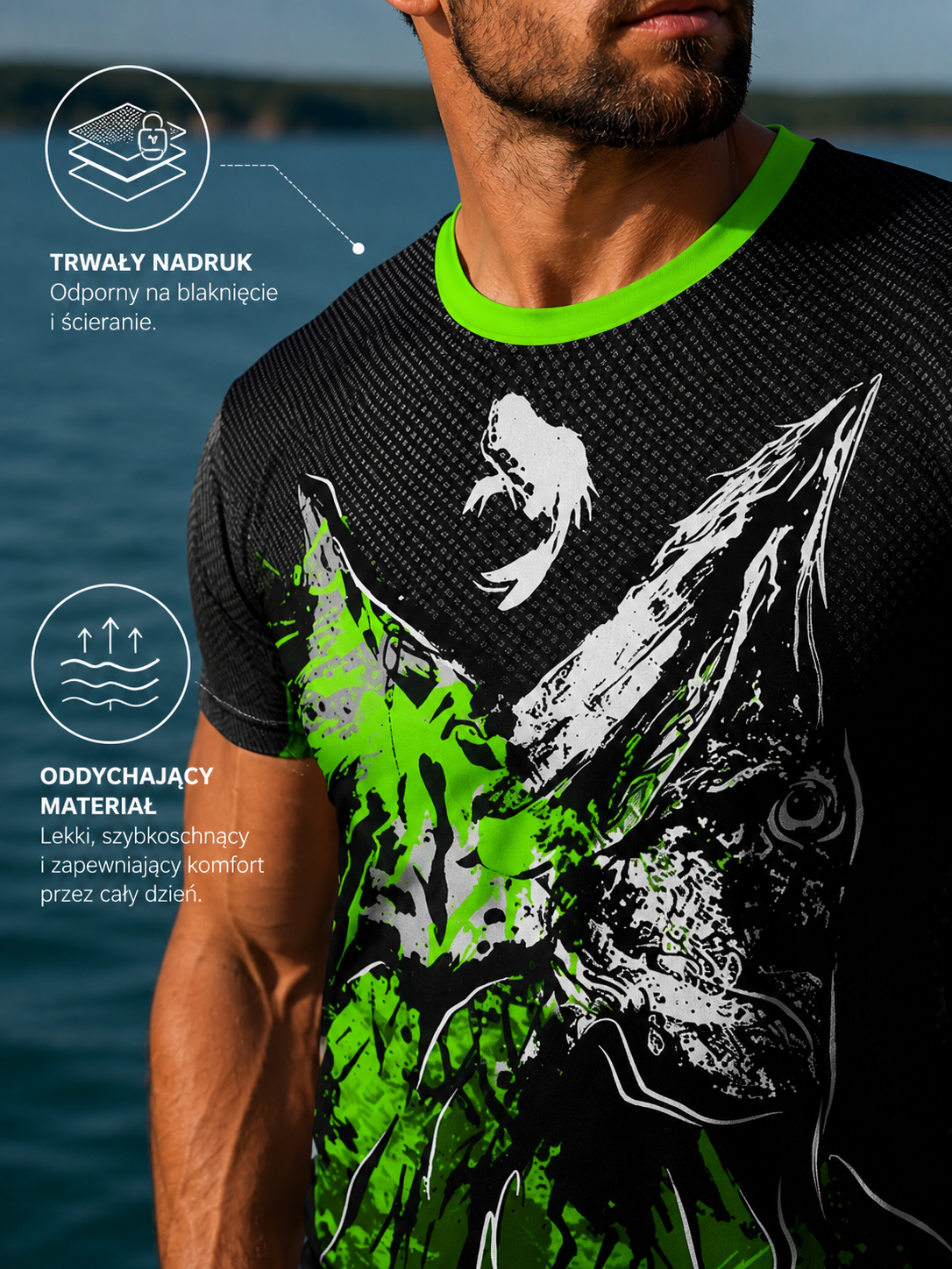 T-shirt z motywem szczupaka Green Pike