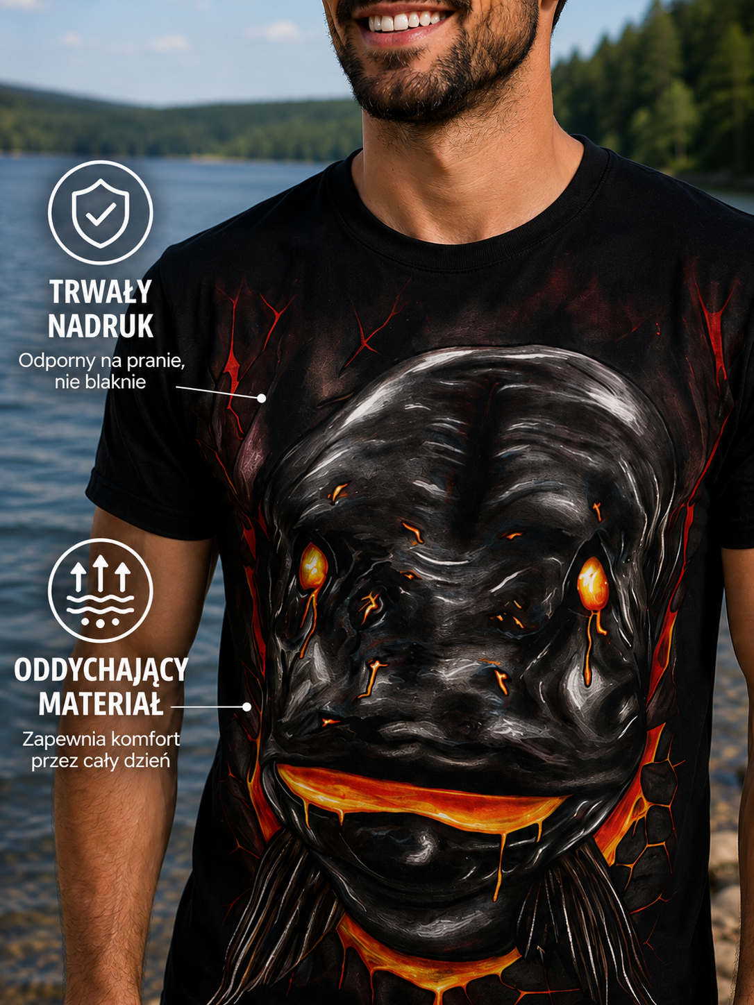 T-shirt wędkarski czarny dla spinningisty Pike From Hell - szczupak