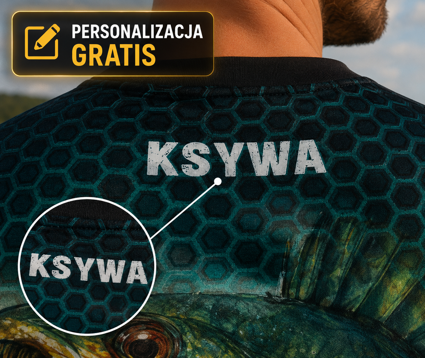 Koszulka wędkarska z krótkim rękawem z motywem sandacza