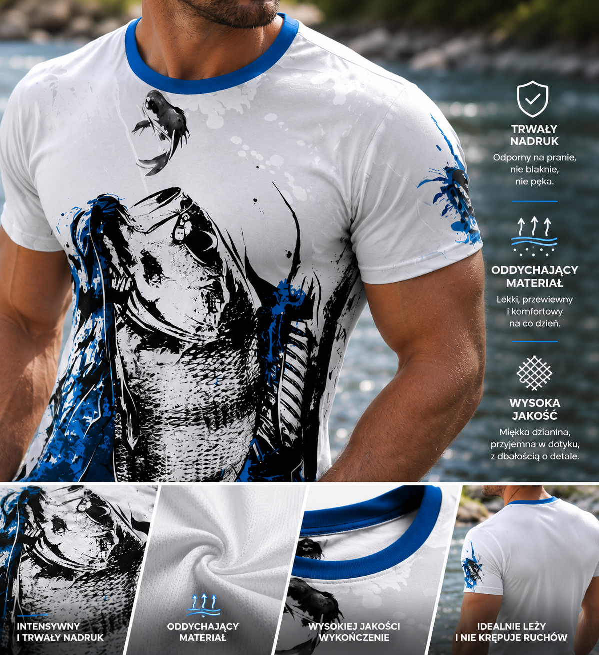 T-shirt wędkarski męski / damski z motywem okonia 