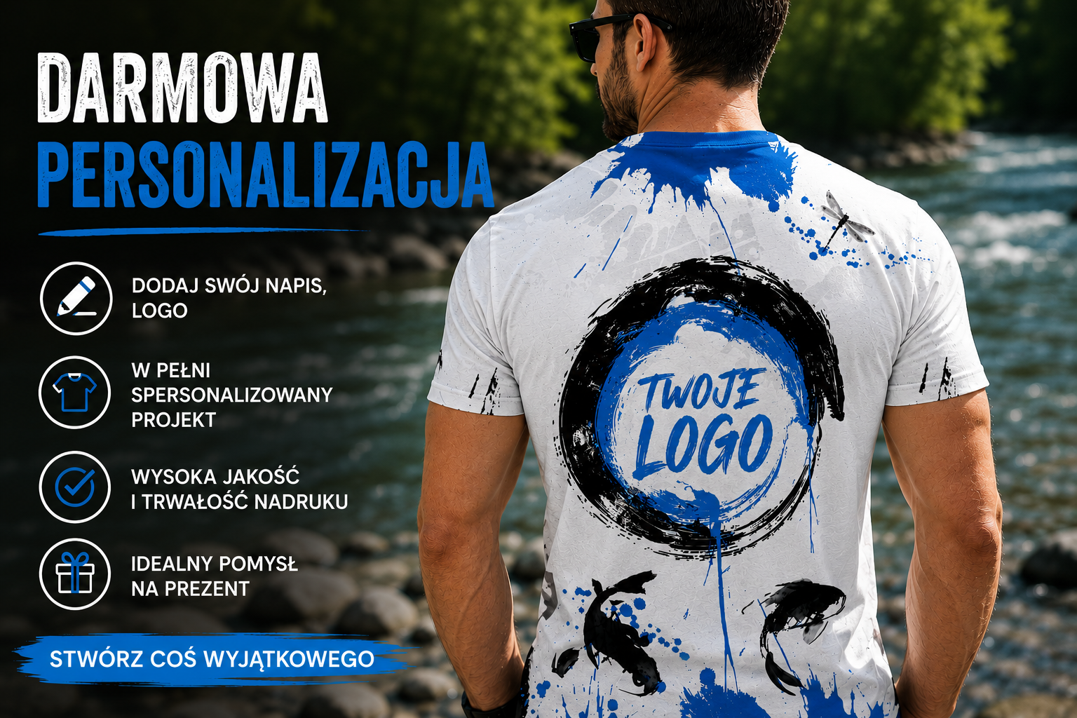 T-shirt wędkarski męski / damski z motywem okonia 