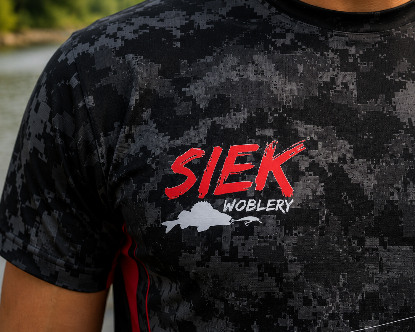 T-shirt Męski Wędkarski Czarny Siek Z Motywem Pstrąga