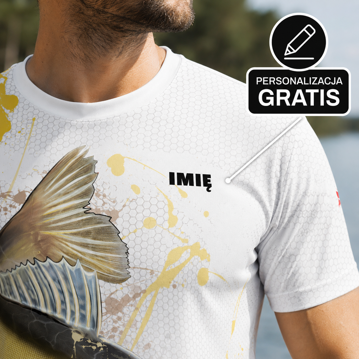 T-shirt wędkarski męski Jasny z Sandaczem 