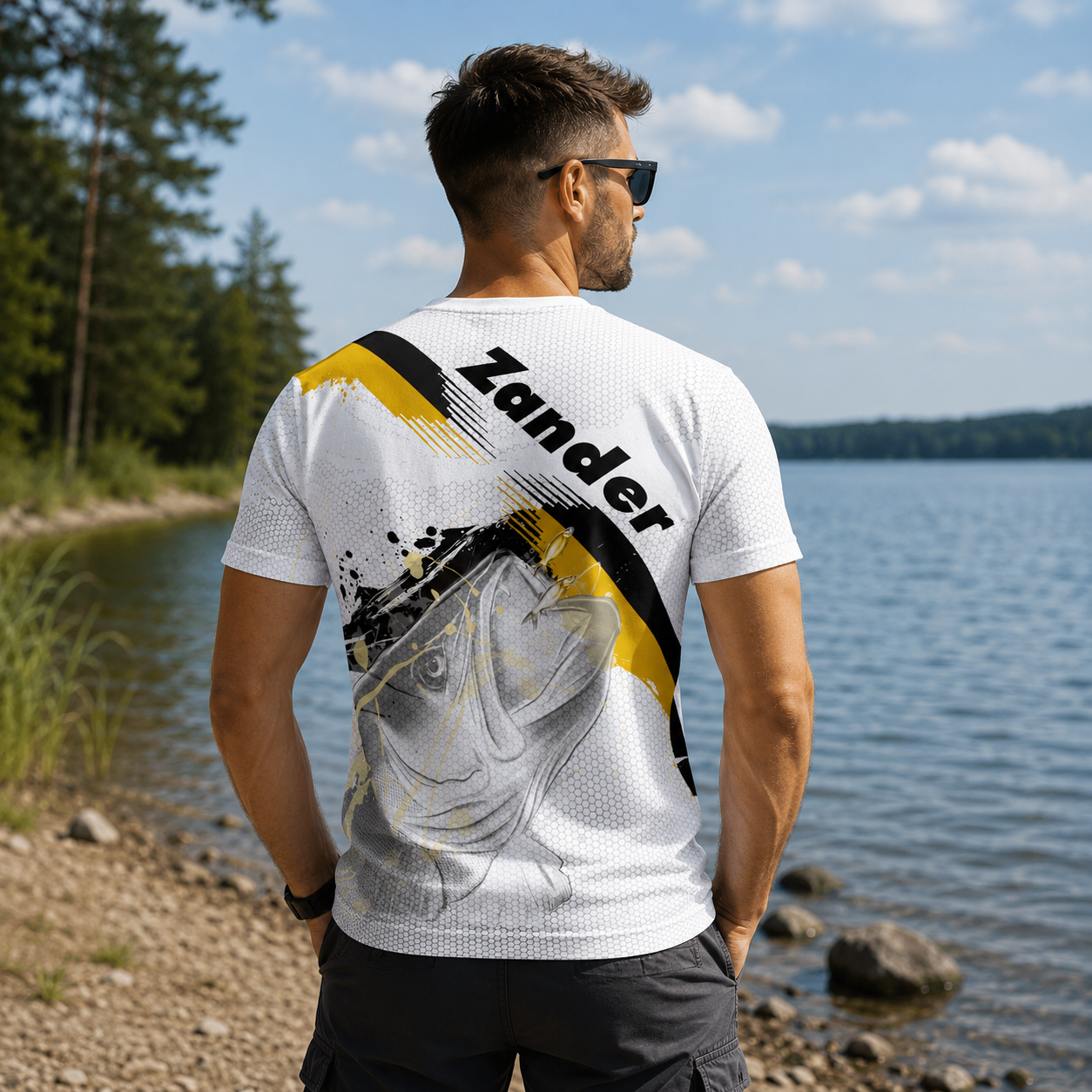 T-shirt wędkarski męski Jasny z Sandaczem 