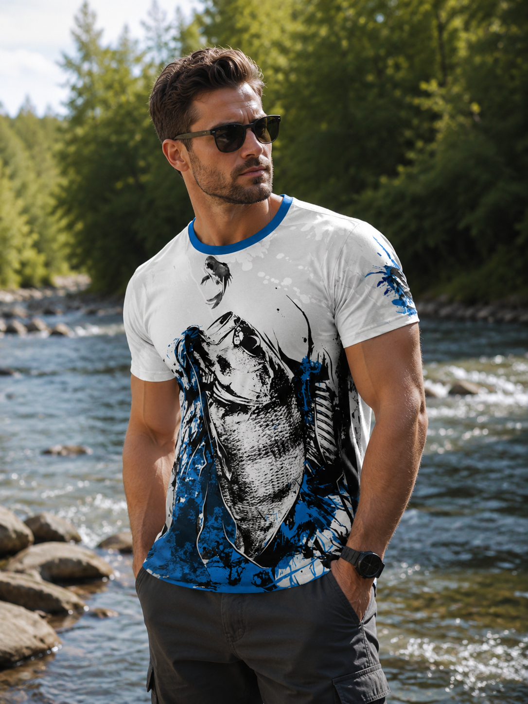 T-shirt wędkarski męski / damski z motywem okonia 