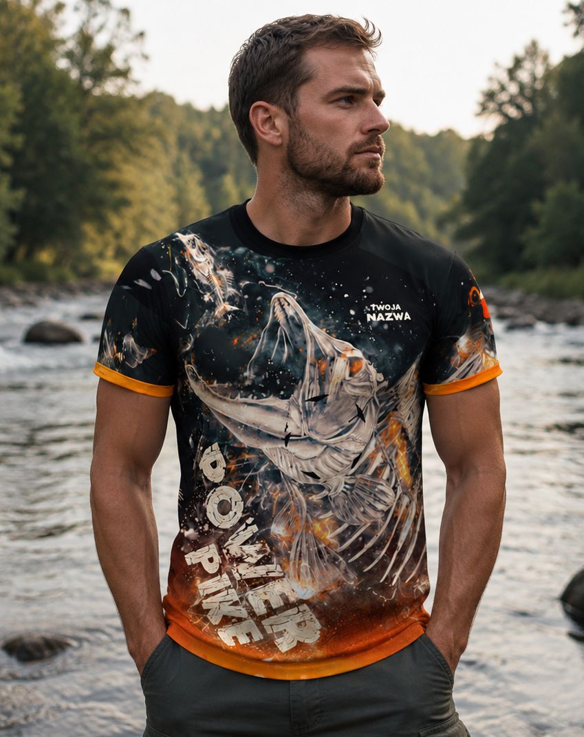 T-shirt Męski Wędkarski z motywem szczupaka - Power Pike