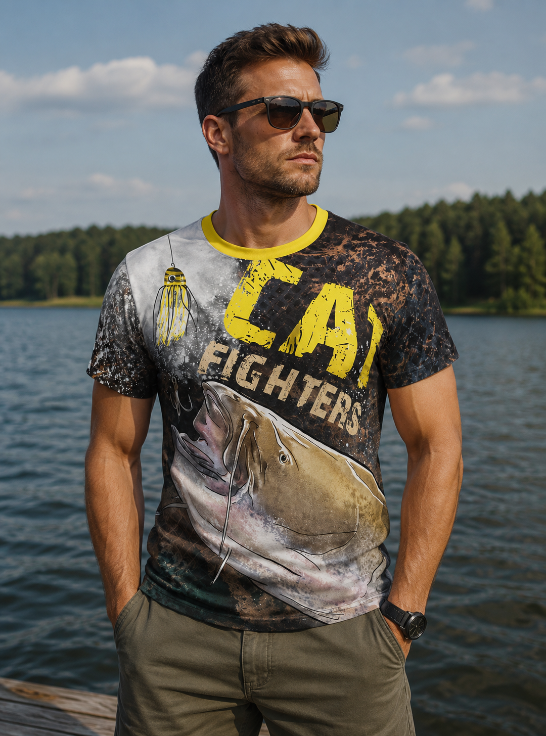 Koszulka z krótkim rękawem Męska dla wędkarzy z motywem suma - Catfish Fighters