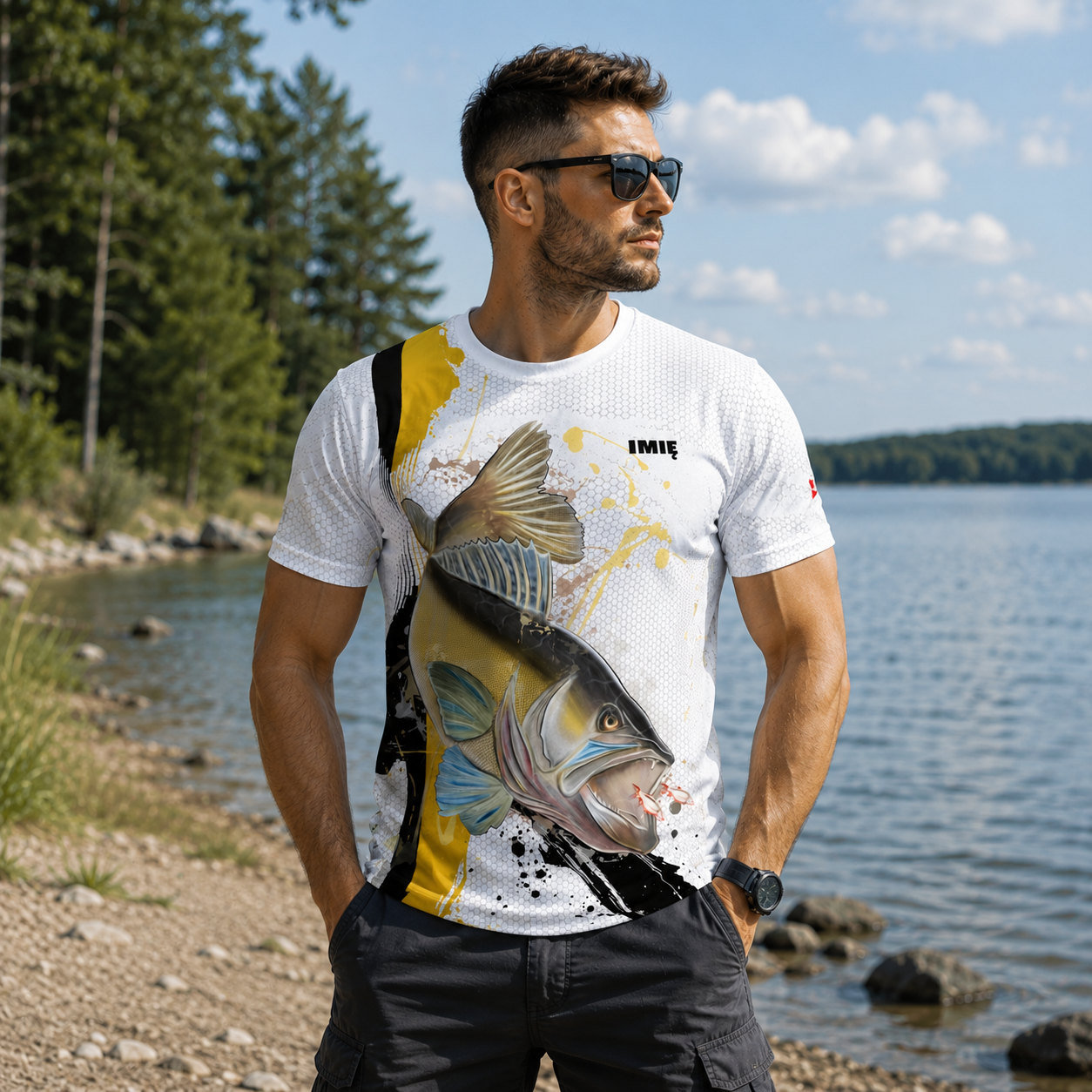 T-shirt wędkarski męski Jasny z Sandaczem 